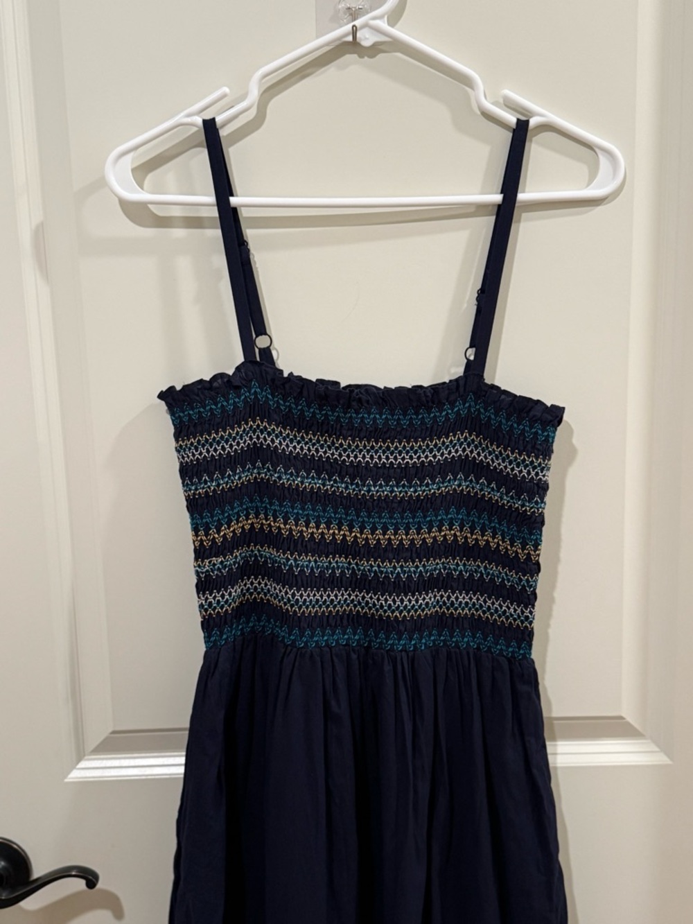 Michael Stars Alejandra Smocked Weave Admiral Blue Maxi Dress Cotton Medium - Picture 7 of 9